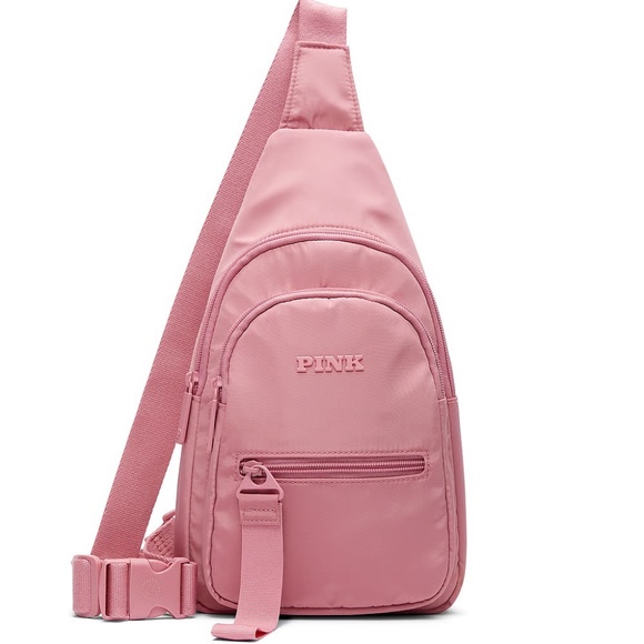 Victoria's Secret PINK Nylon Sling Bag Pale Rosy Pink OS NEW - Picture 1 of 4